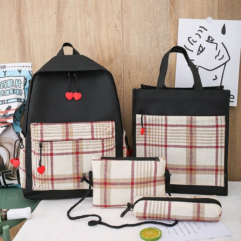 4 pièces ensemble de sacs d'école corée sac à dos pour adolescent filles toile femmes sac à dos pour ordinateur portable étudiant livre sac Mochila Escolar cartable