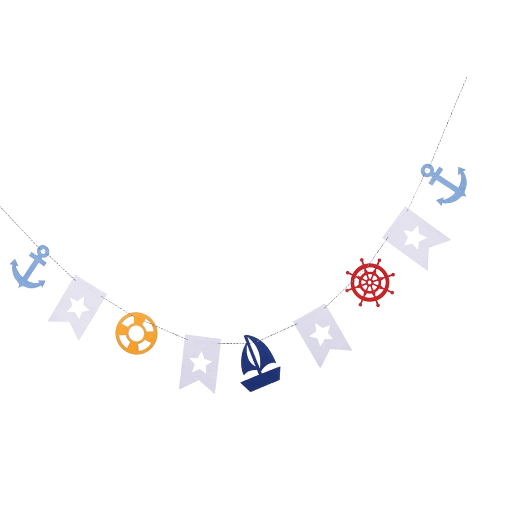 Nautical Sailing Themed Pennant Party Flags Garland Banners Felt Hanging Garland Bunnting Banner for Baby Room Decoration