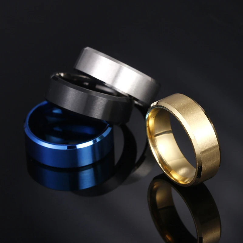 4 farver klassisk 8mm herrering overflade børstet rustfrit stål enkel ring til kvinder vielsesring par smykker tilbehør