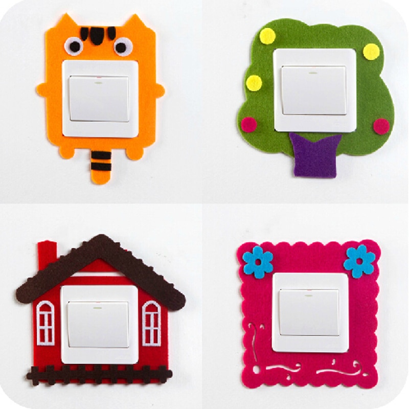 Słodki kreskówka filc dziurawy-na zewnątrz przełączanie naklejki kreatywna dekoracja domu kreskówka ścienna naklejki umieszczone filcowe puste gniazdo przełącznika