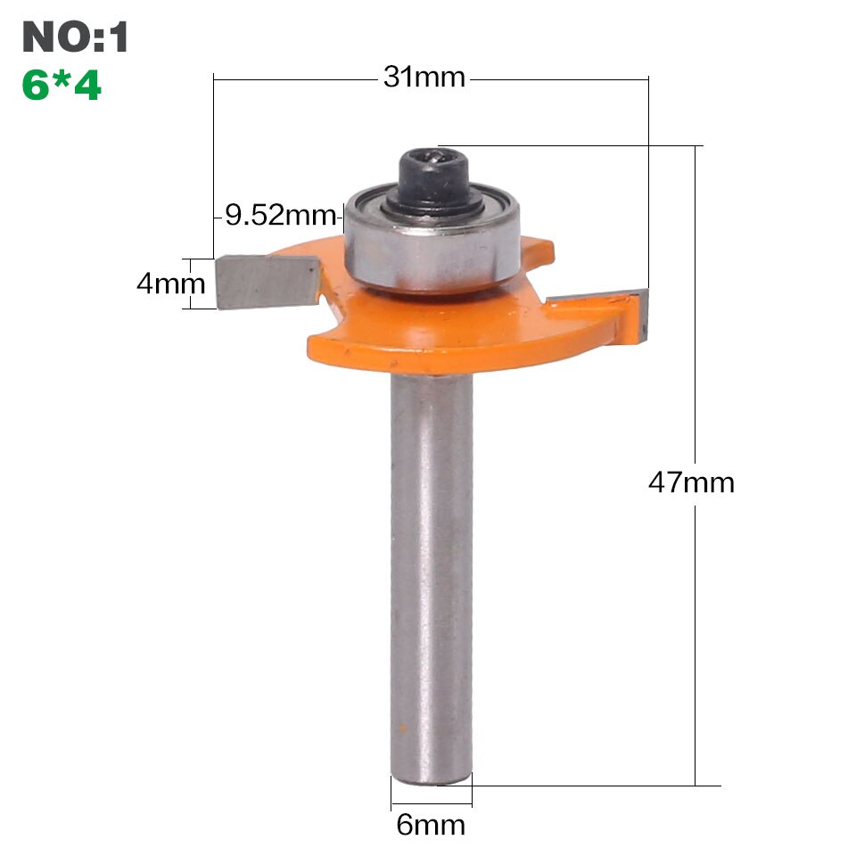 1pc 6mm Shank Biscuit T Slot Wood Router Bit With Top Bearing C3 Carbide Slotting/Jointing Woodworking Milling Cutter: NO1