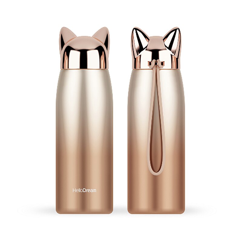 1 stücke Nette Edelstahl Katze ohren Thermos Tassen Thermocup Isolierte Becher Vakuum Glaskolben Thermo Kaffee Becher Reise Flasche Becher: kurz Gold