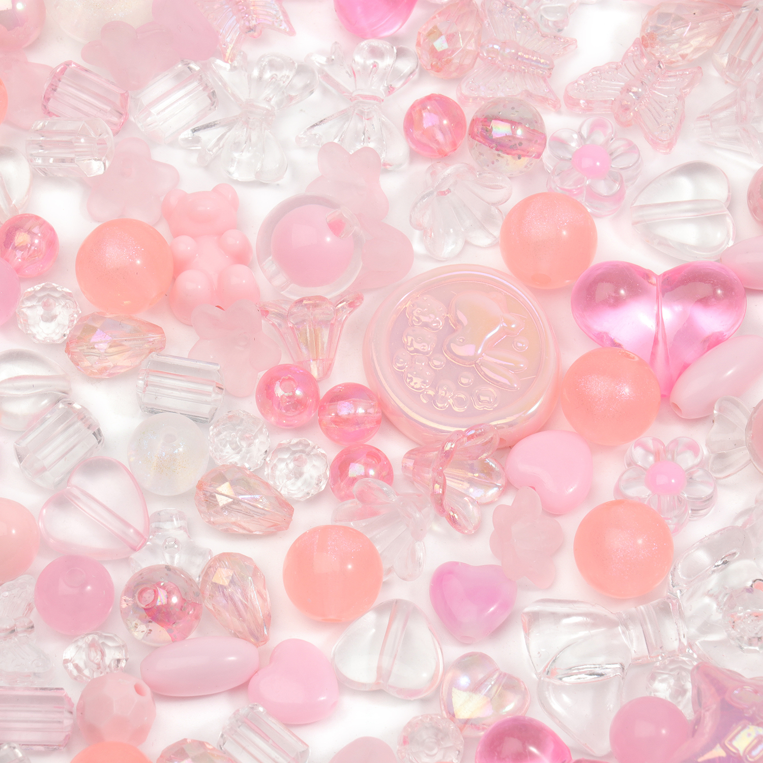 50g Color rosa mezcla aleatoria cuentas acrílicas arco corazón flor cuentas para cadena de teléfono DIY pulsera hecha a mano accesorios para hacer joyas