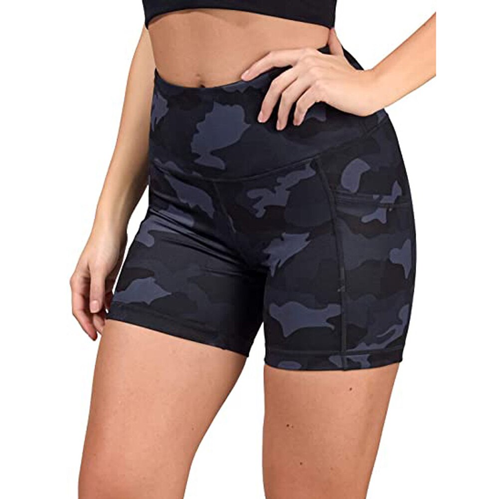 Womens High Waist Running Biker Shorts with Side Pockets Casual for Fitness Sports B2Cshop: dark blue / L