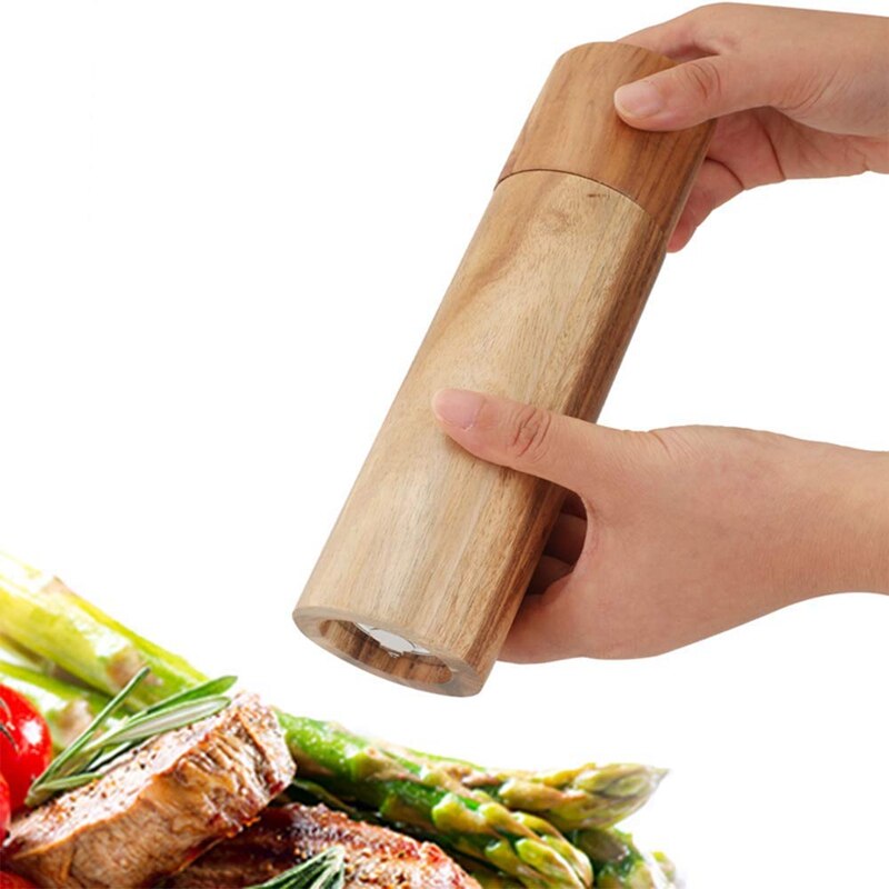 salt- og pepperkvern av tre, justerbar manuell saltkvern, akasietre, pepperkvern med keramisk kjerne, egnet til piknik