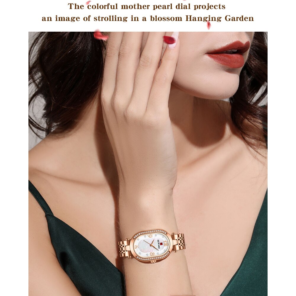 REWARD-Reloj de pulsera de oro rosa para mujer, relojes de cuarzo ultrafinos de lujo a la , correa de acero inoxidable, para mujer y Niña