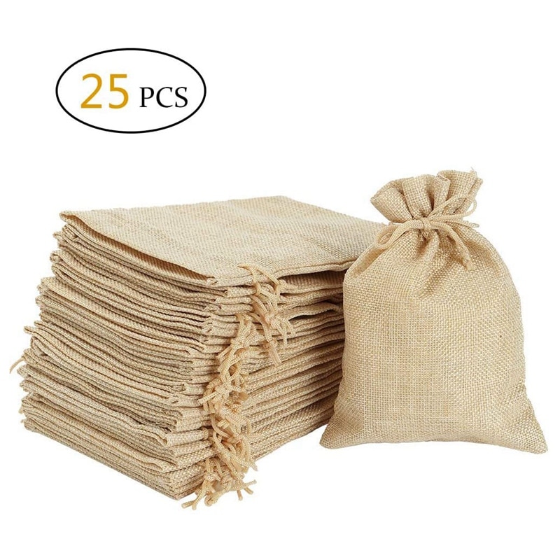 100 Pcs 5X7 Inch Burlap Bags with Drawstring Jute Drawstring Bags for Party Favors Wedding Party Favor &