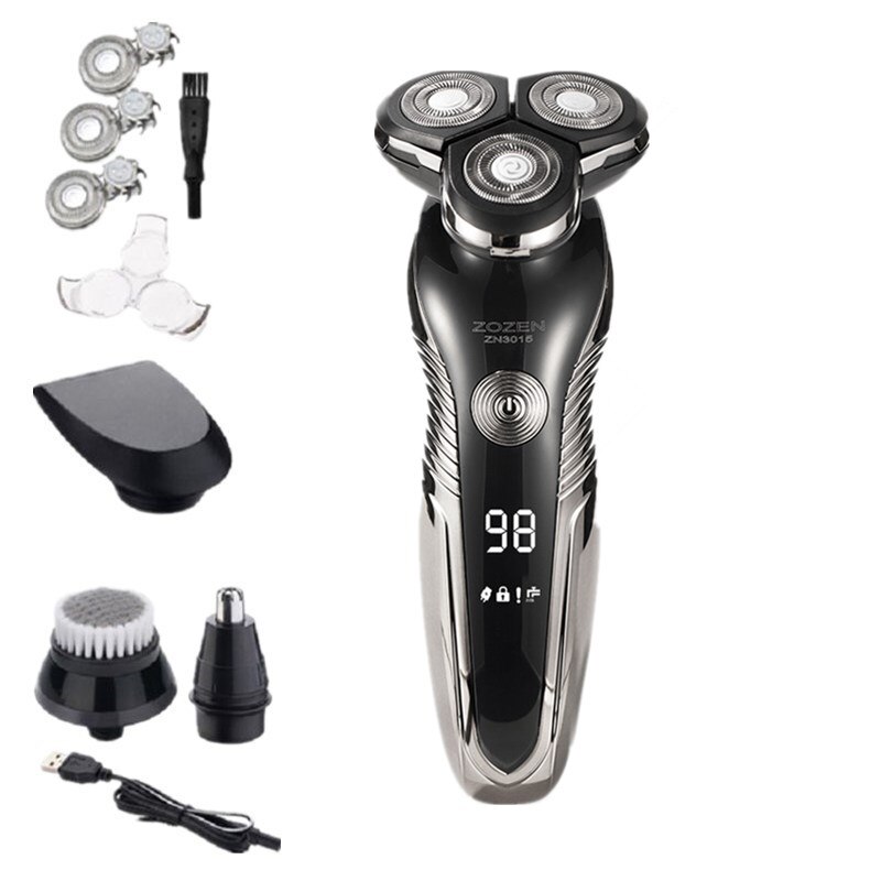 Barbeador elétrico Recarregável USB Display Digital Inteligente de Lavagem de Corpo Inteiro Barbeador máquina de Cortar Cabelo Nariz Aparador de Pêlos de Orelha: 5 IN 1 BLACK