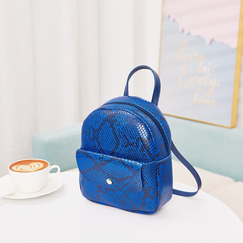 Women Snakeskin Pattern Backpack Ladies Stylish PU Daypack Shoulder Bags for Travel Shopping: Deep Blue