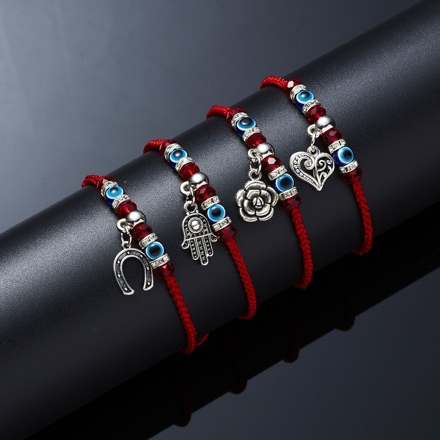 Kreative neue hand-woven glück red string armband für damen und männer mit blauen augen runde perlen armband schmuck