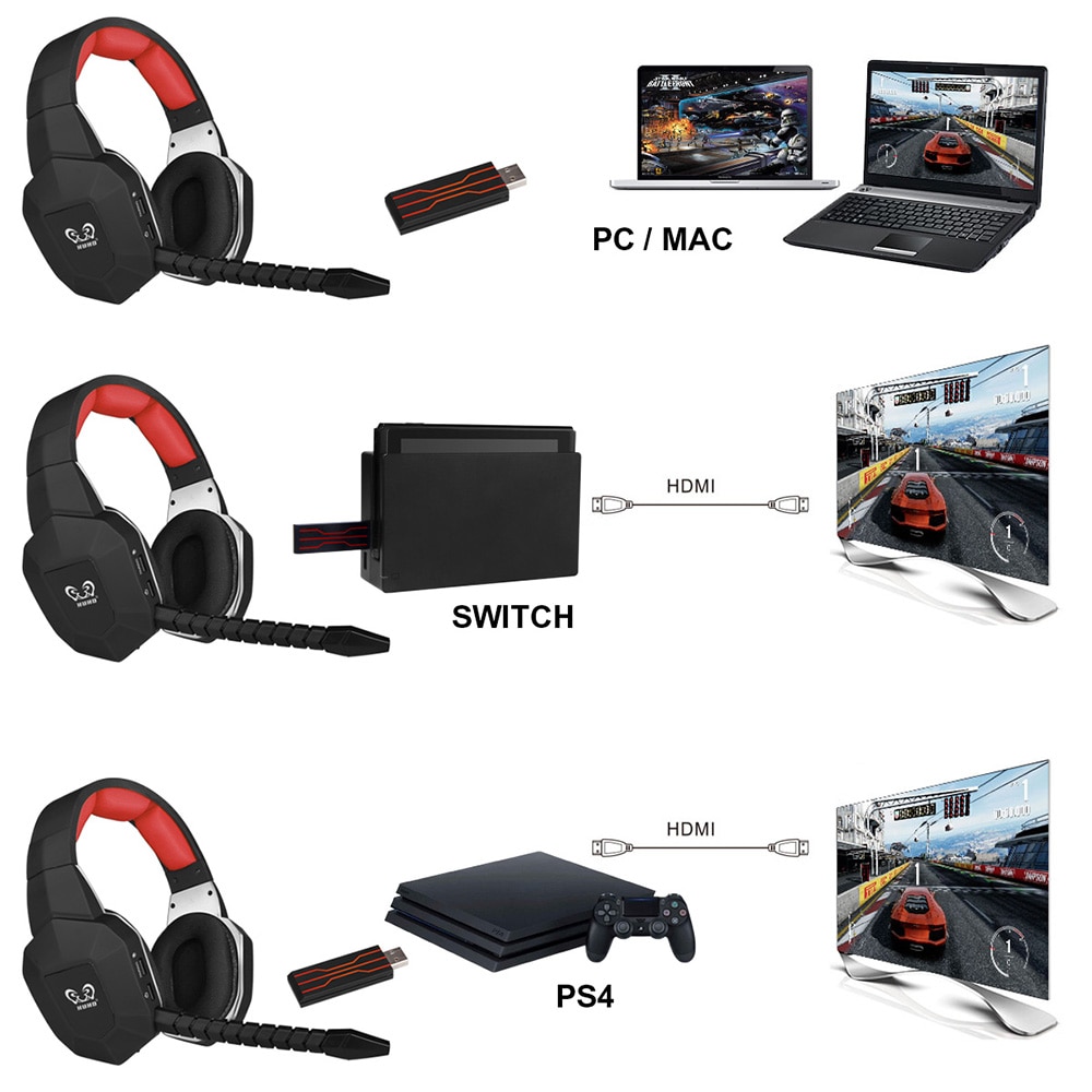 HW-N9U 2,4G kabellos Spielen Headset Virtuelle 7,1 umgeben Klang Headset mit Abnehmbare Mikrofon Ersatz für PS4/PC/Mac
