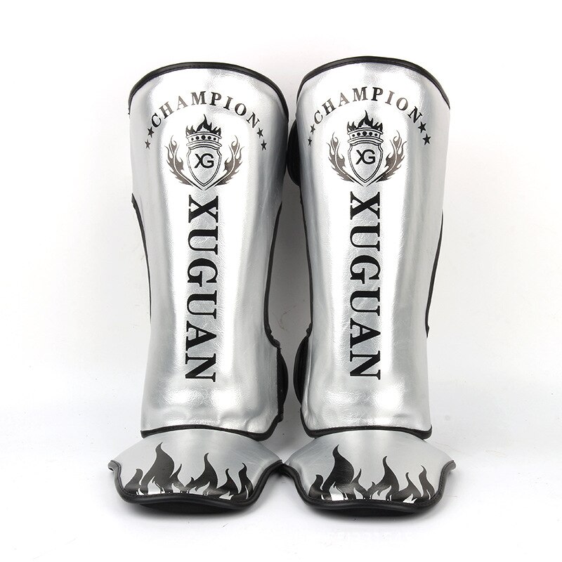 1 para MMA boks kostki wsparcie mężczyźni kobiety sprzęt Kickboxing Karate ochraniacze Sanda Muay Thai Legging: SILVER / L