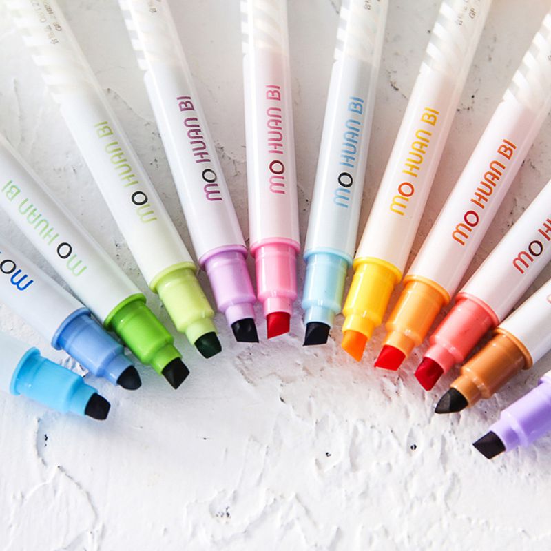 12 stk dobbel-ende highlighter penn tusjer pastell flytende kritt tusj highlighters til skolen