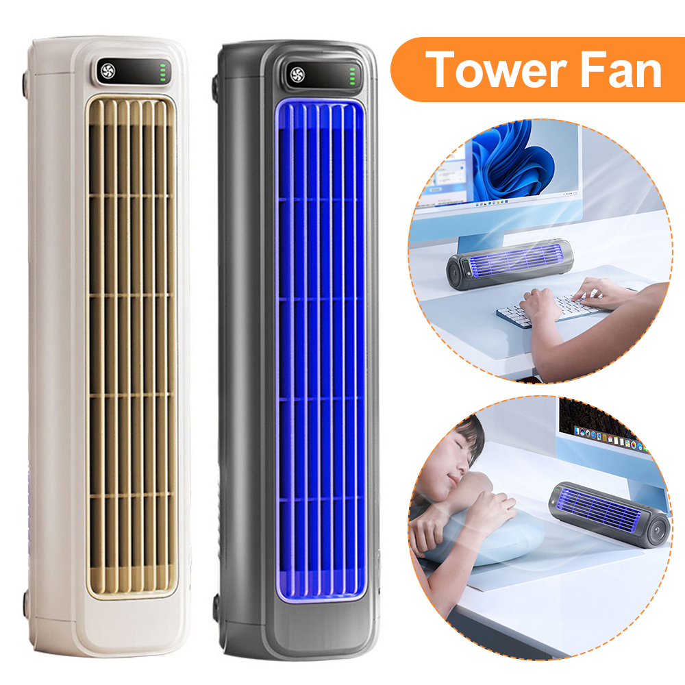 Portable Tower Fan 3 Speeds Cooling Fan Quiet Personal Fan Rechargeable Desktop Fan for Bedroom Living Room Office