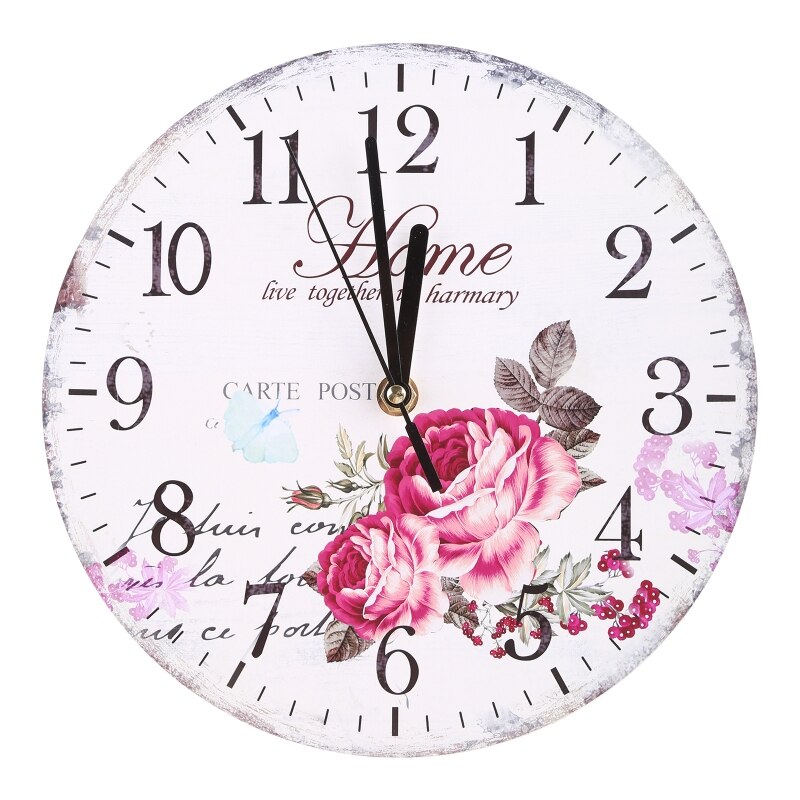 Vintage Wall Clock Round Silent Clocks Wall Mounted Wooden Carfts Art Decor: 4