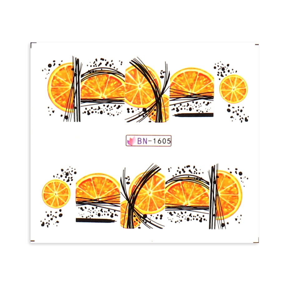 Sommer vand nail art klistermærker frugt med edderkoppe linjer transfer decals kiwi citron avocado manicure skyder bebn 1597-1608-1: Bn -1605