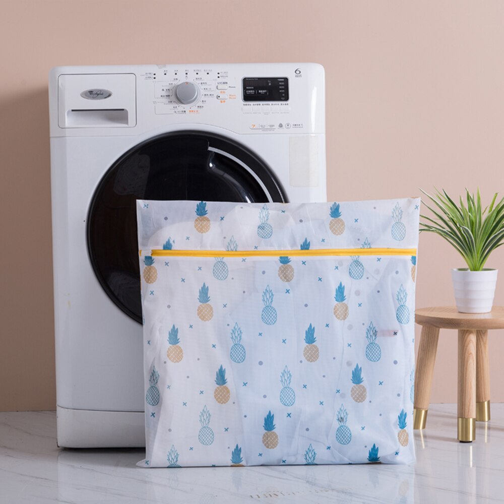 Pineapple Cactus Printing Zippered Mesh Laundry Bag Underwear Sock Washing Machine Polyester Washing Net Bag