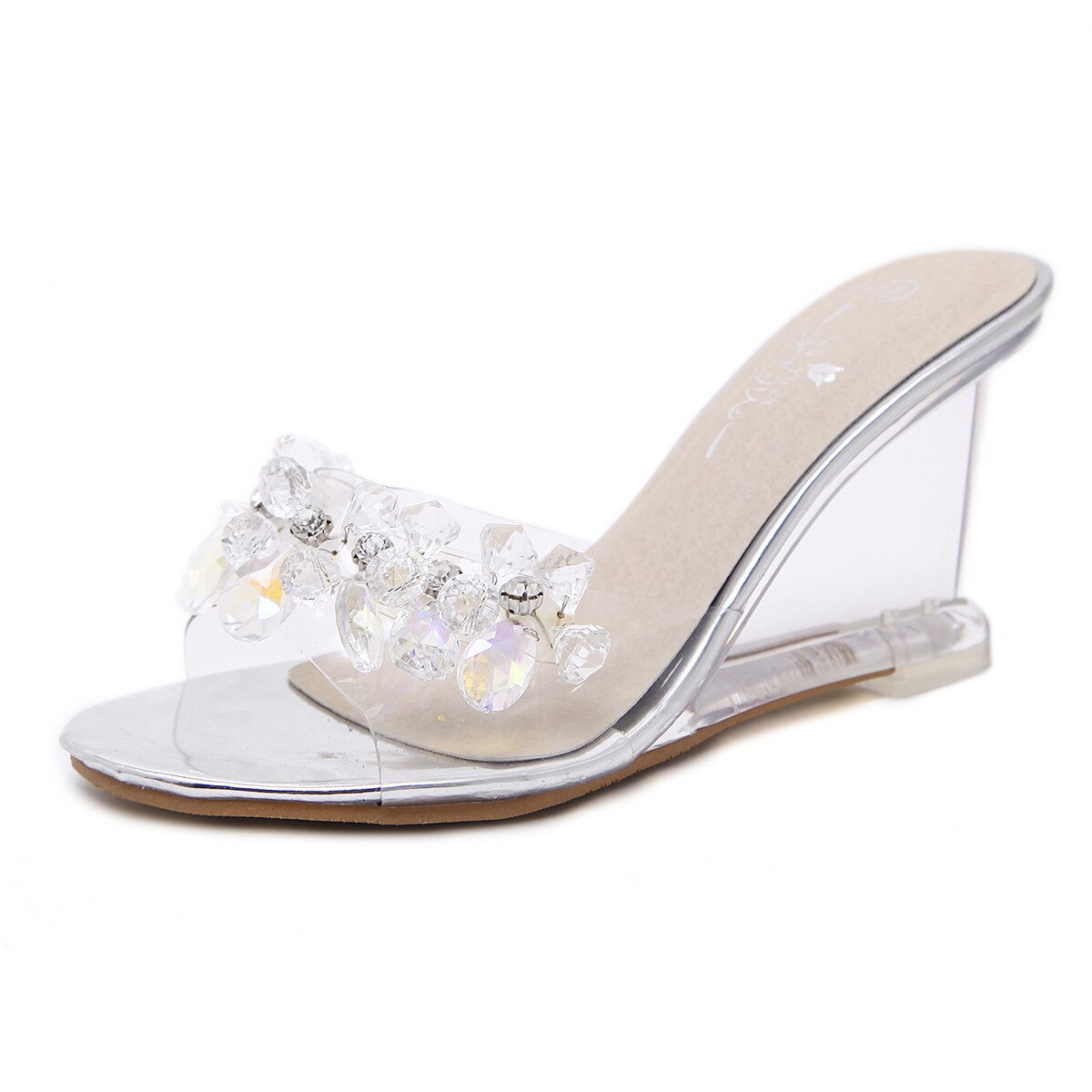 Ltarta Vrouwen Kristal Wig Sandalen Vrouwen Zomer Sexy Kristal Transparante Pompen Rhinestone Wedge Sandalen Lfd: SILVER / 36