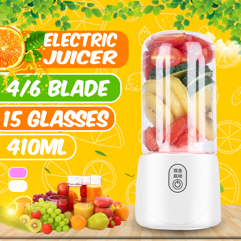 410ml 4/6 Blades Blender Kitchen Electric Mixer Juicer USB Rechargeable Fruit Cup Portable Mini Smoothie Maker Quick Juicing