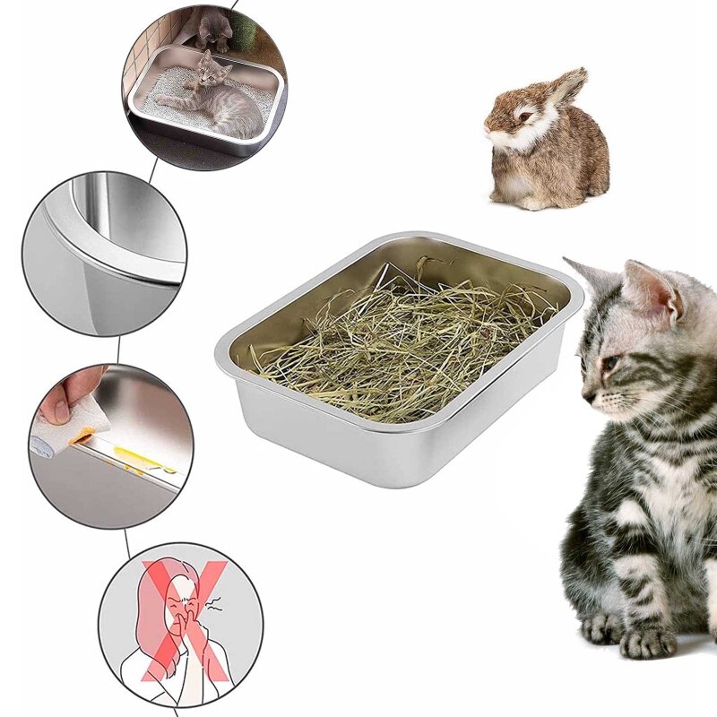 H4GD Stainless Steel Litter Pan Never Absorbs Odor No Residue Build Up Rust Resistant Easy Cleaning Litter Box 4" High