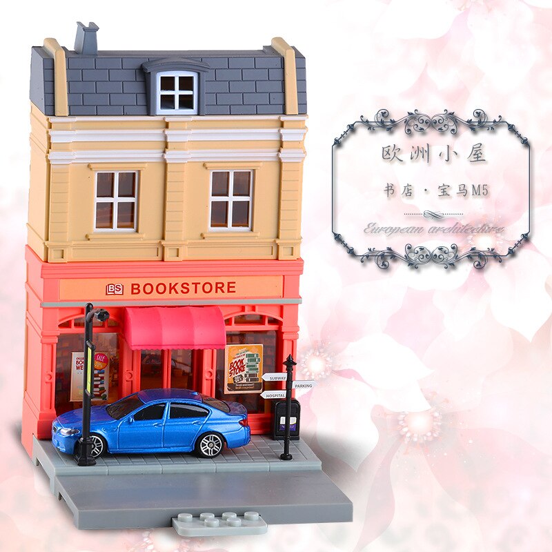 High Simulation 1:64 RMZ city Diorama Education Model Building Kits Toy DIY European house Diecast Metal Cars for children