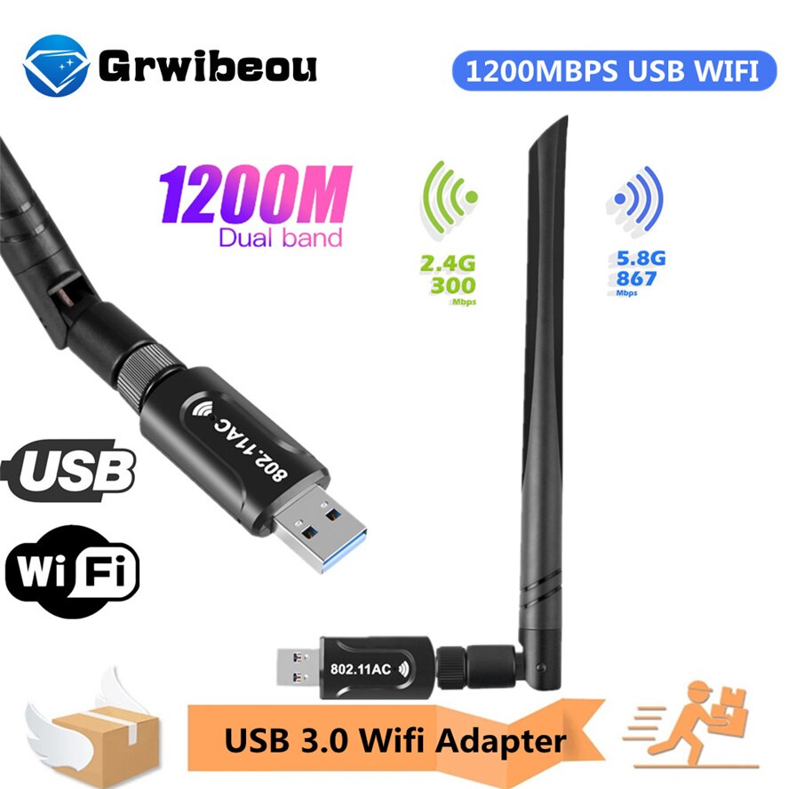 Grwibeou 1200Mbps 3.0 Usb Wifi Adapter Antenne Ethernet Netwerkkaart Dual Band Ontvanger Draadloze Wifi Usb Dongle Voor Pc laptop