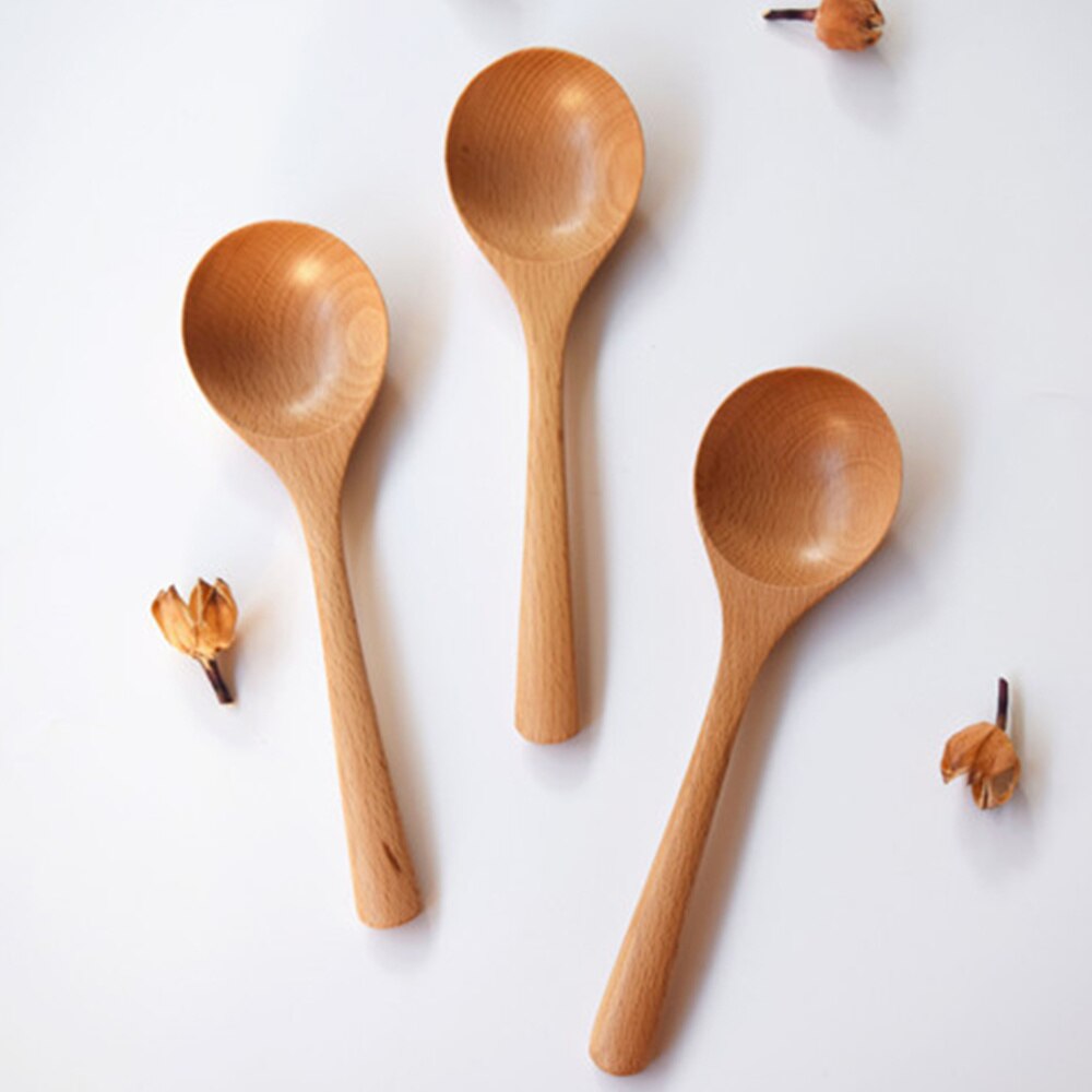 Wooden Rice Spoon Round Natural Wood Cooking Spoon Kitchen Accessories Dining Utensil
