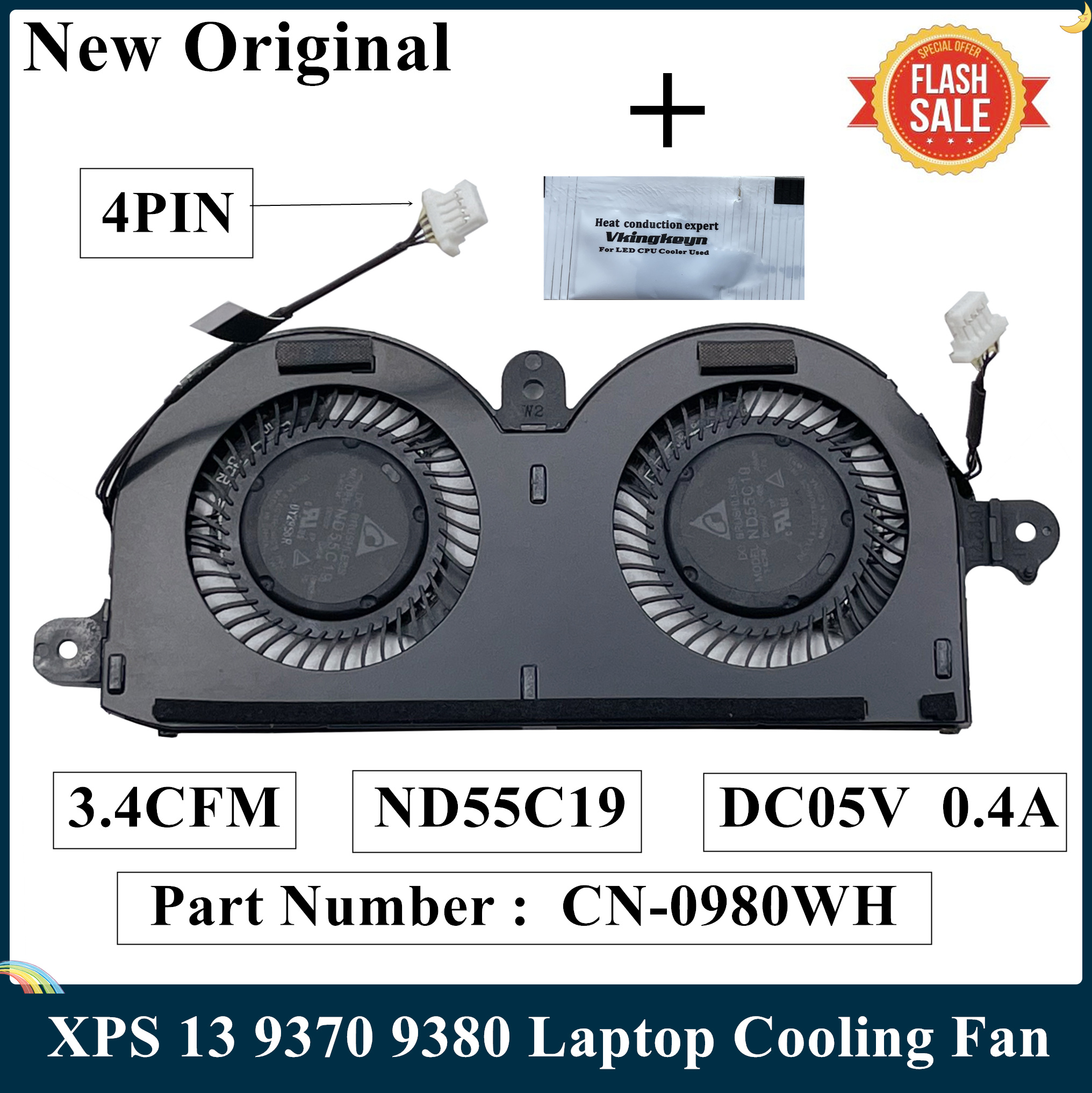 LSC-ventilador de refrigeración Original para ordenador portátil Dell XPS 13 9370, dispositivo de ventilación para CPU DFS350705PQ0T FM18 DC 5V 0.5A 4PIN CN-0980WH 0980WH 980WH, ,