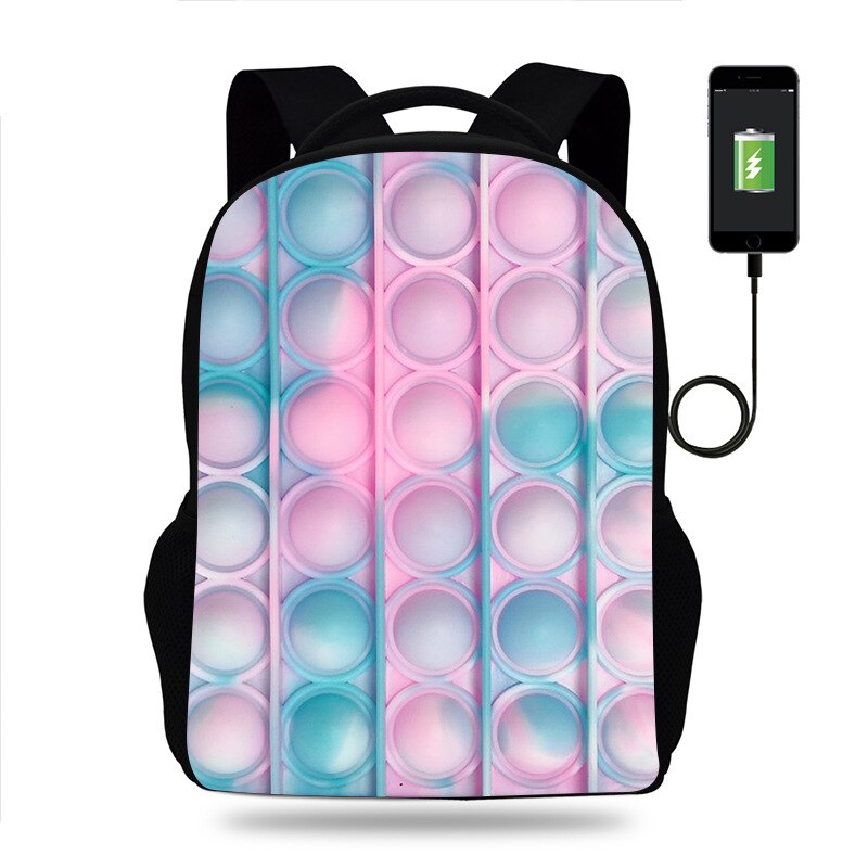 Push Pop It fidget Backpack for Teenagers Boys Girls School Bags Children Oxford USB Charge Bag Kids Mochilas: plum