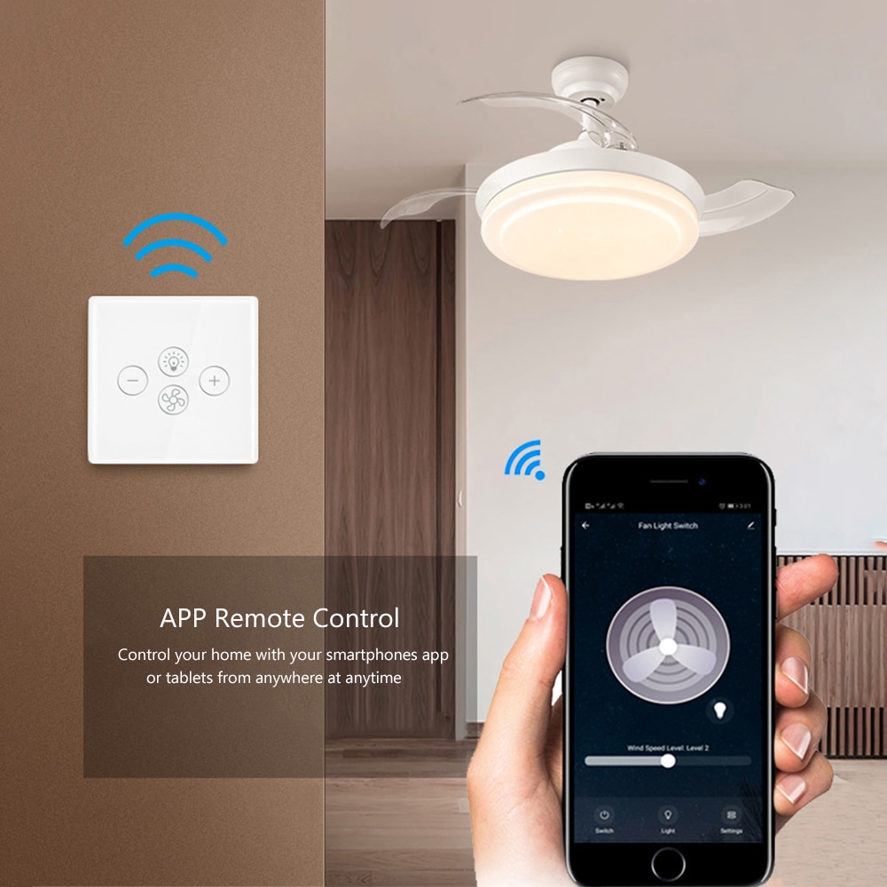 AVATTO-ventilador de techo inteligente con Wifi, interruptor de lámpara con varias velocidades, controlado por voz por Alexa y Google Home, Tuya