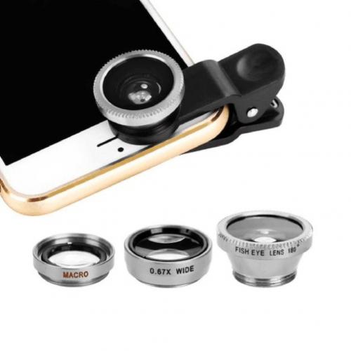 3 in 1 Mobile Phone Lens Fish Eye Lens Super Wide Angle Macro Camera Lens Kit with Clip For iPhone Samsung Xiaomi Smart Phones: Silver