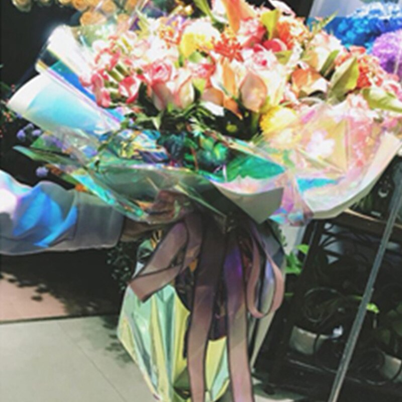 ABUI-Rainbow Cello Flower Floral Wrapping Paper Candy Cake Cookie Packaging Craft Packing Colorful Cellophane Roll
