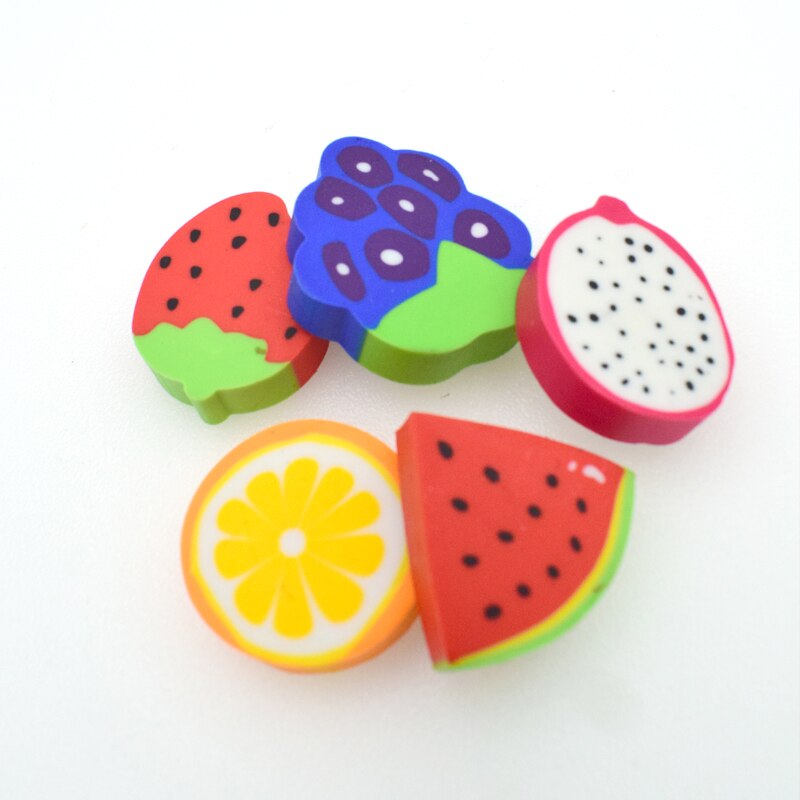 Juego de 6 unidades de goma para borrar de frutas, goma para estudiante, fresa, sandía, naranja, Kiwi, goma de borrar, material escolar de oficina