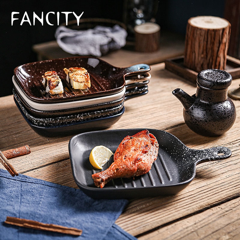FANCITY-Plato cuadrado Vintage con mango, bandeja – Grandado