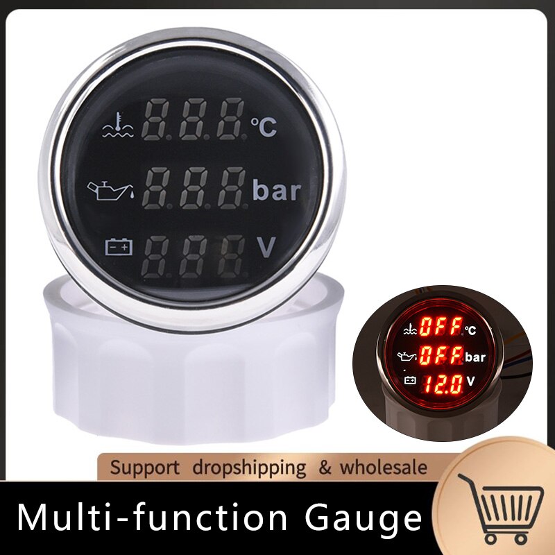 52Mm Waterdichte 3 In 1 Multifunctionele Digitale Gauge Water Temp Oliedruk Met Alarm 9-32V Voor Auto Boot Universele