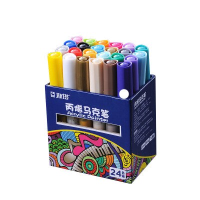 12/24 farver akrylmaling kunst tusch 2-3mm spids tuscher til stof graffiti glas keramik kunst maleri tegne tusch pen: Bx2-24 farver