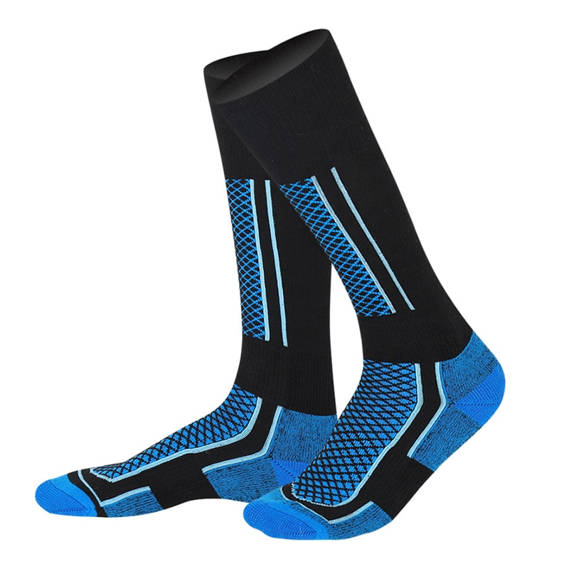 Winter Ski Sports Socks Women Man Thermal Long Ski Shock Absorption Snow Walking Hiking Socks Warm Breathable Snow Sports Socks: Blue