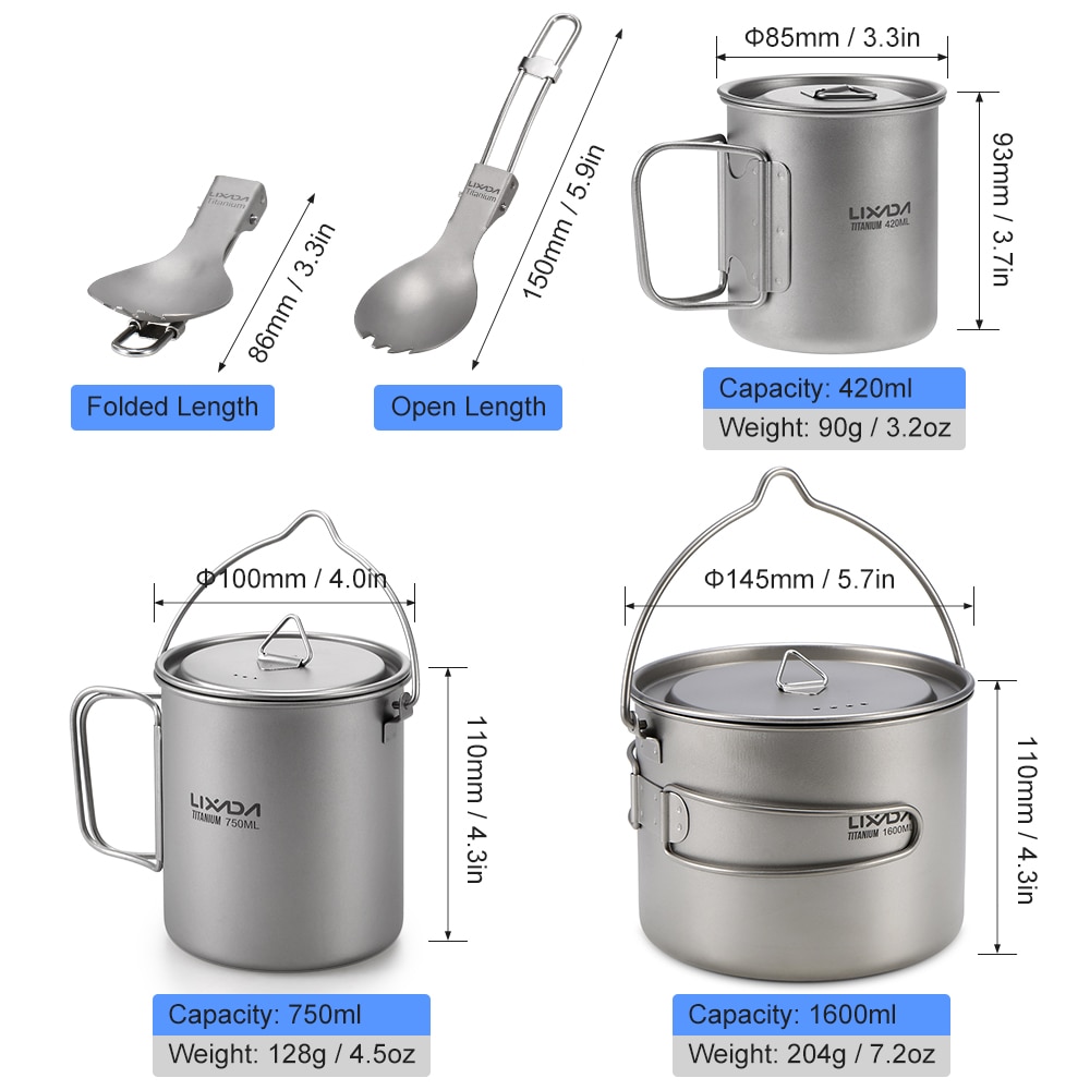 Lixada en plein air titane ultra-léger tasse Pot Portable tasse suspendue couvercle de Pot et poignée pliable équipement de Camping ustensiles de cuisine randonnée