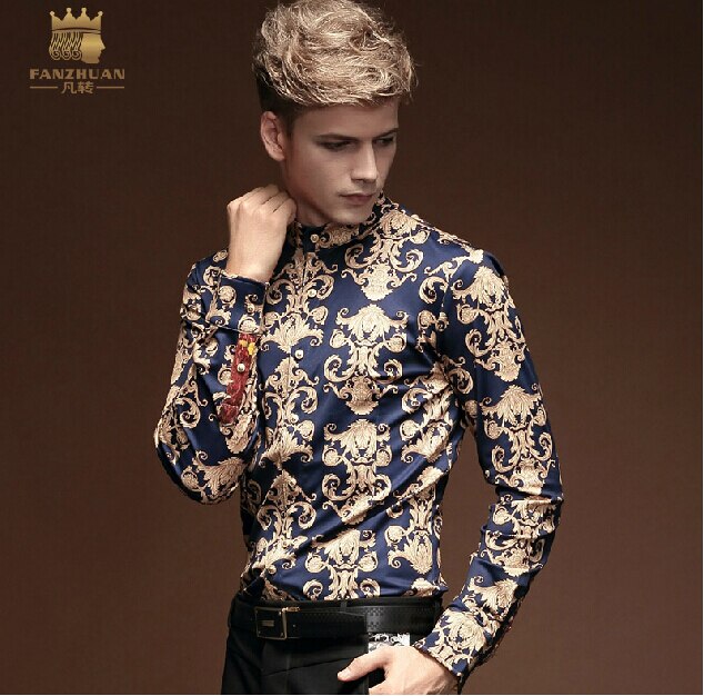 Chemise à manches longues pour homme, haut de luxe, style baroque, baroque, Prince Royal, imprimé Floral, vintage, pour Cocktail