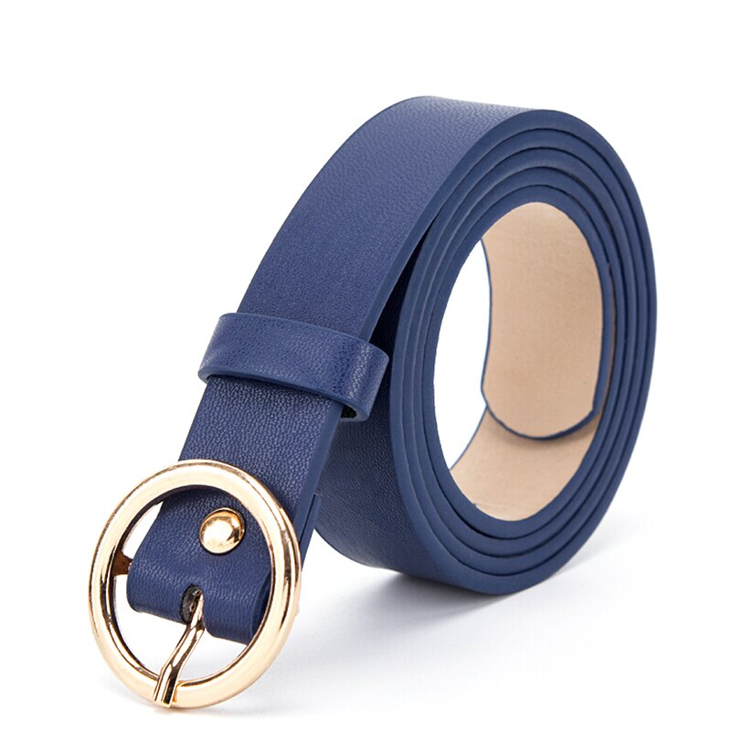 Round Metal Circle Belt Female PU Leather Waist Belts For Women Jeans Pants Black White: Deep Blue