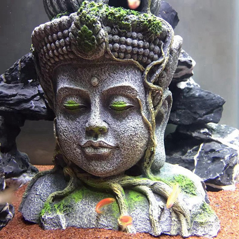 Resin Artificial Aquarium Decoration Chinese Buddha Ornament Reptile Hideout Cave Decoration Fish Tank Aquarium Decor