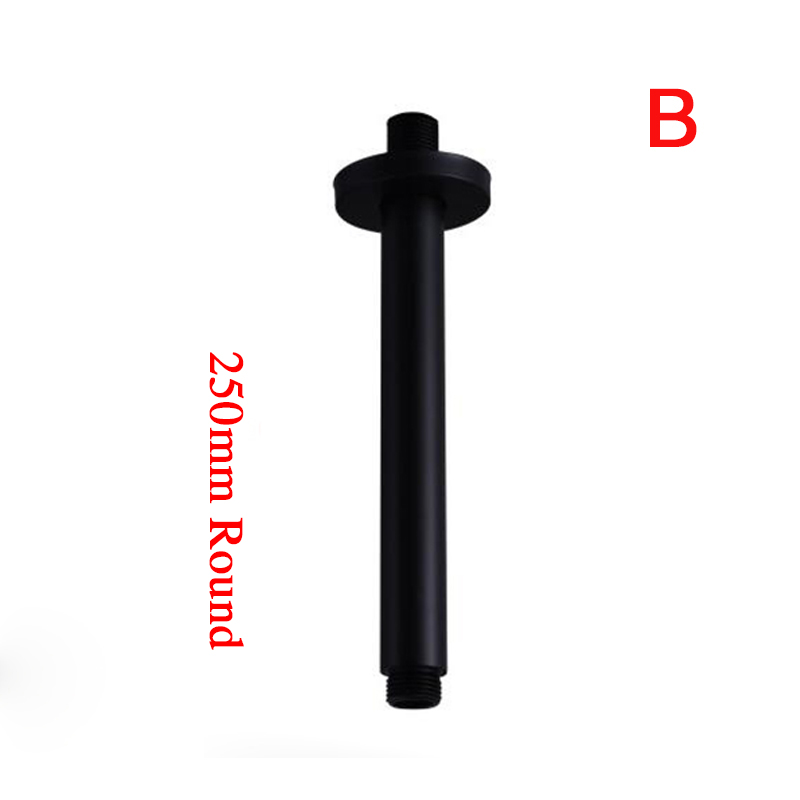 Brazo de ducha redondo y cuadrado negro, soporte de ducha de montaje en pared y techo de varios estilos, extensión plegable de latón, brazo telescópico roscado G1/2: 250mm Round  arm