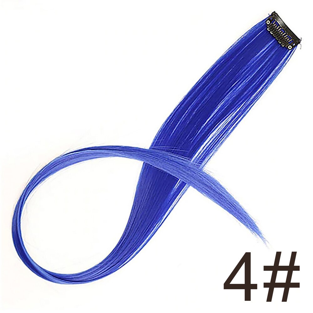 Long 20"Inches Synthetic Single Clip Hair Extensions Rainbow Colors Straight Hairpiece for Women 10PCS/pack: blue