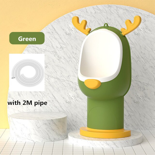 Urinario de pie para niños, inodoro montado en la pared, altura ajustada, orinal de ciervo, adaptador de baño para entrenador de orina, 2 colores: Green With 2M Pipe