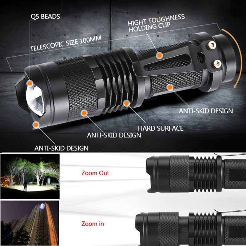 Mini linterna Led de 8000 LM, linterna led superbrillante Q5/T6/L2 linterna Led con zoom para pesca, Camping, bicicleta, luz 14500/18650