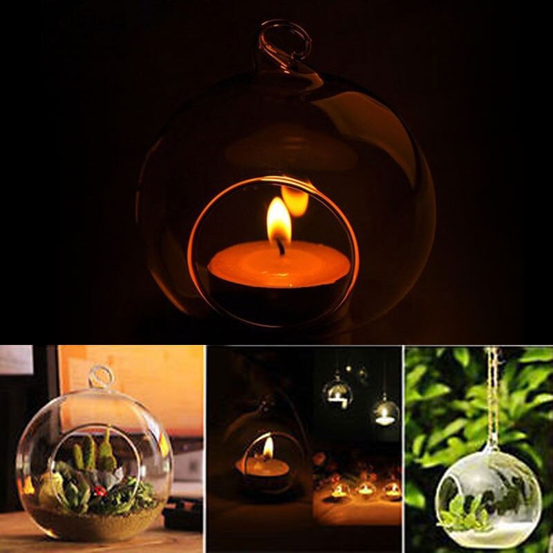 Abajur Clear Stylish Glass Round Hanging Candle Light Holder Candlestick - 6CM 8CM 10CM 12CM Lampshade Lumiparty Luminaria