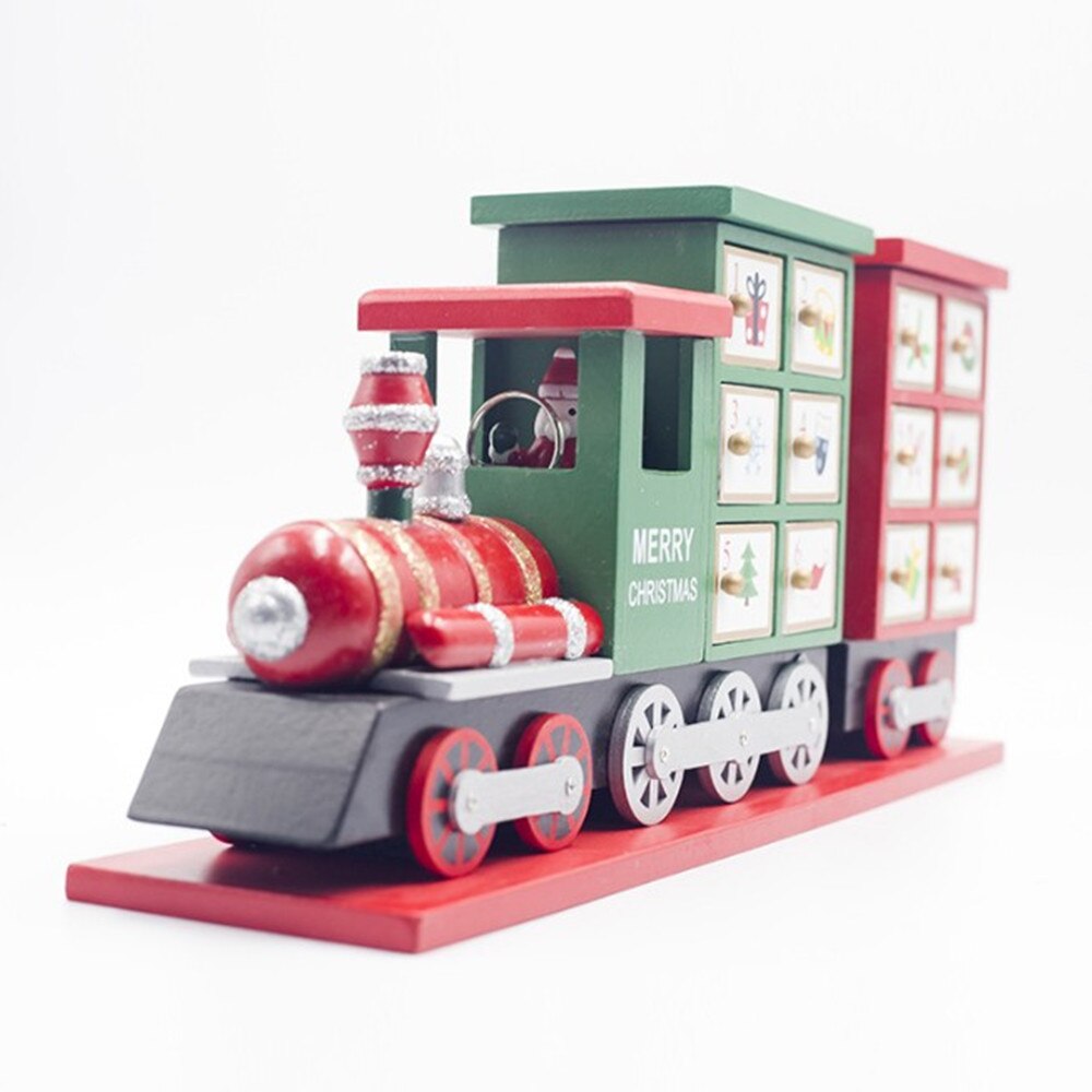 1pc Christmas Train Painted Wood Christmas Decoration for Home with Advent Calendar Calendar Storage Box 42*10*19cm Navidad