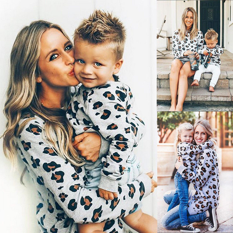Leopard mor og datter søn familie matchende tøj kvinder børn baby pige sweater skjorte toppe tøj outfits