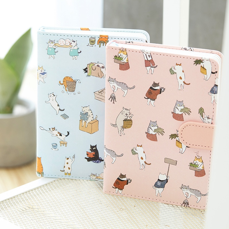 Cute Kawaii Cat Stationery Leather Notebook Japanese Style Color Page Notebook Bullet Diary Agenda Planner Filofax Notepad