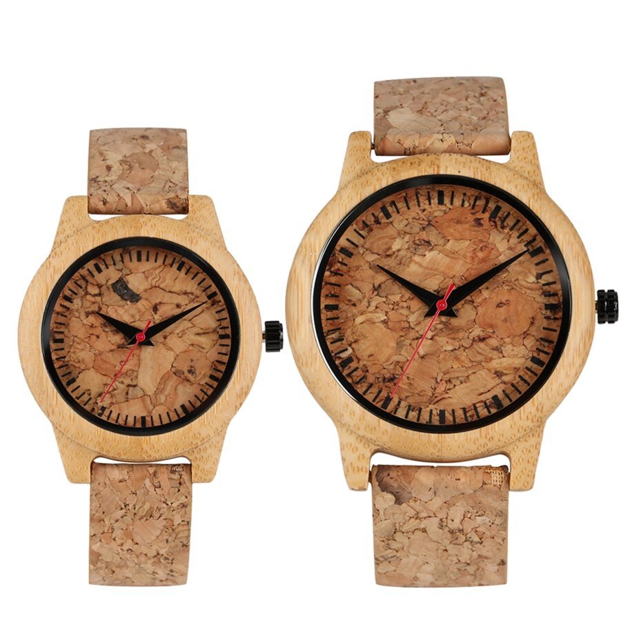 YISUYA, nueva , relojes de madera con esfera de corcho para escoria, reloj de cuarzo, vestido de mujer, reloj Original de madera de bambú para hombre y mujer, para hombre y mujer: For Couples